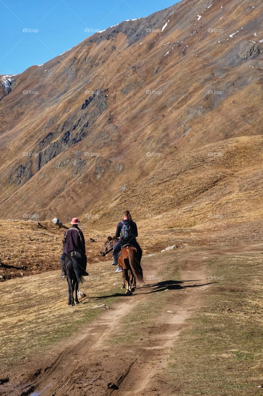 Trekking route on the beautiful mountain in Georgia 