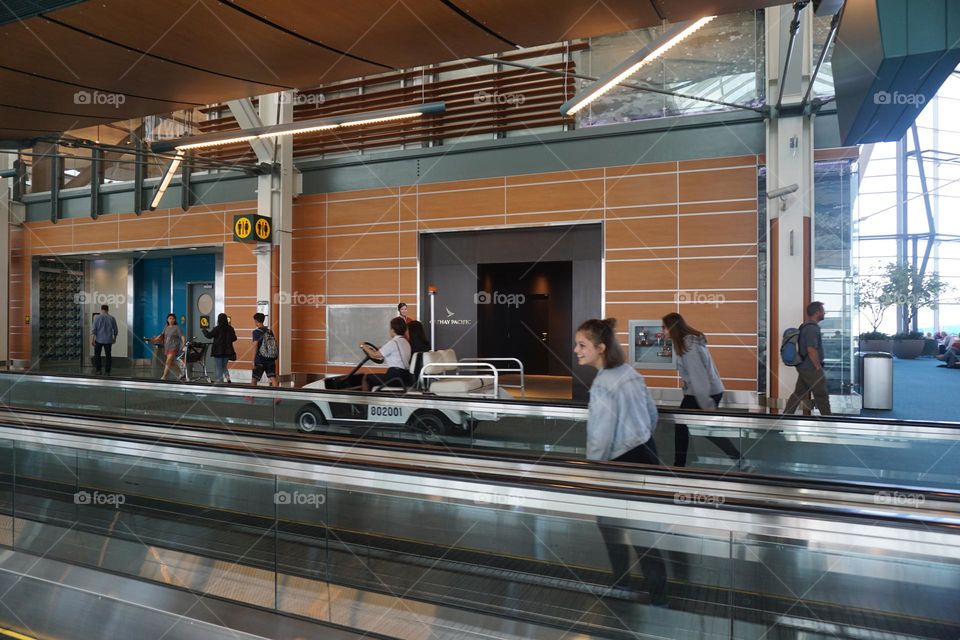 Moving escalator at the airport