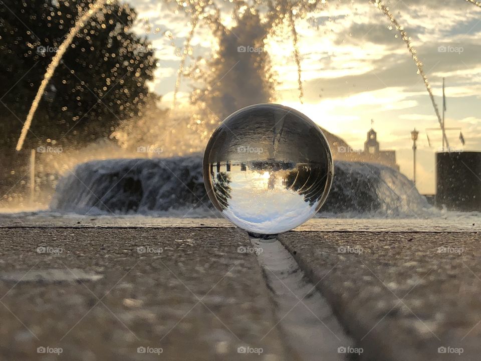 Crystal ball view of amazing fountain 