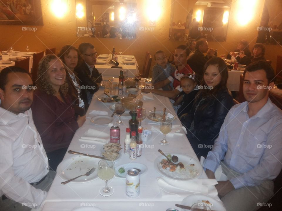 Happy families eating in restaurant