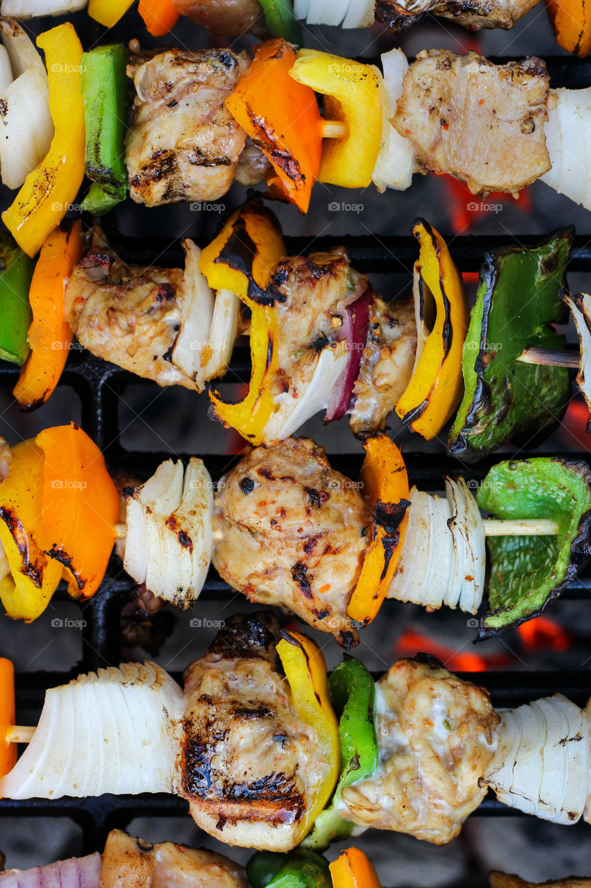 Vegetable and Chicken Skewers on the Grill