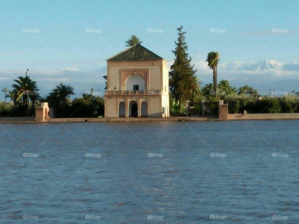 The garden of Menara at marrakech city in Morocco.