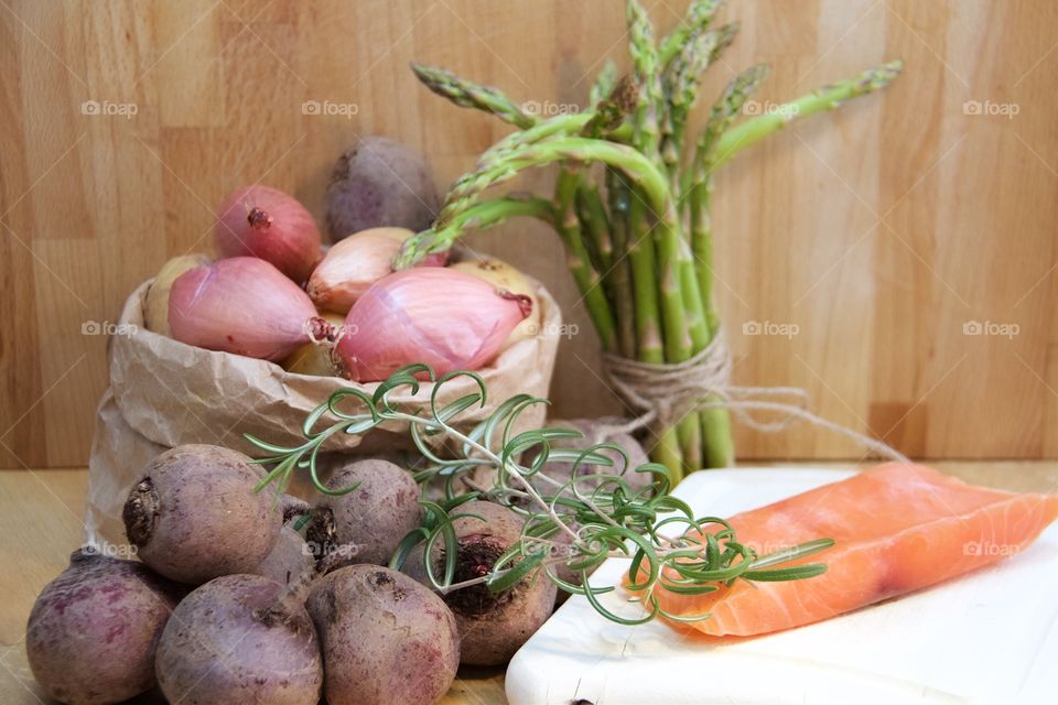 Salmon and organic vegetables