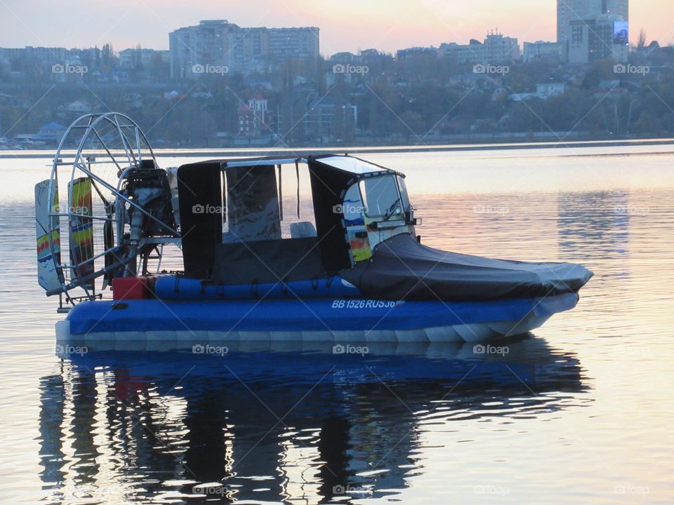 waterfowl pleasure boat on the river in the city of Voronezh, Russia