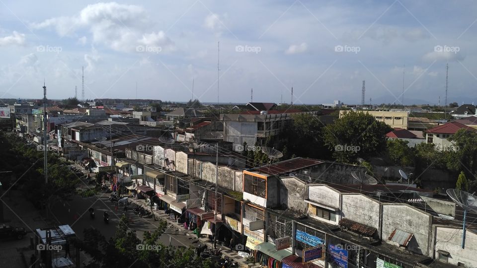 View of shop houses in the city of Banda Aceh