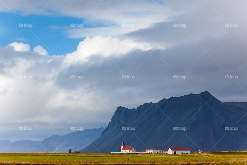 Iceland landscape.. Iceland landscape with the church.