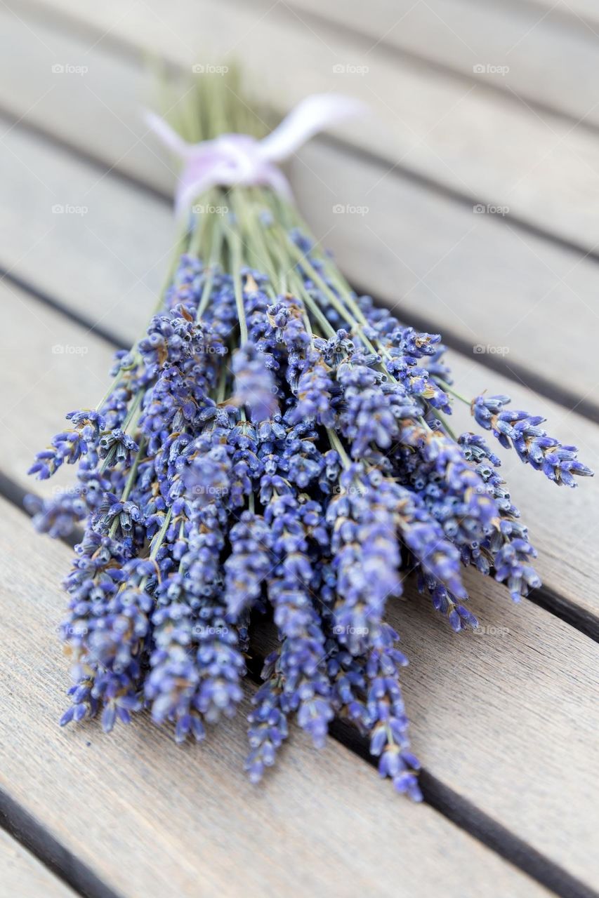 Dried organic lavender bouquet, closeup view