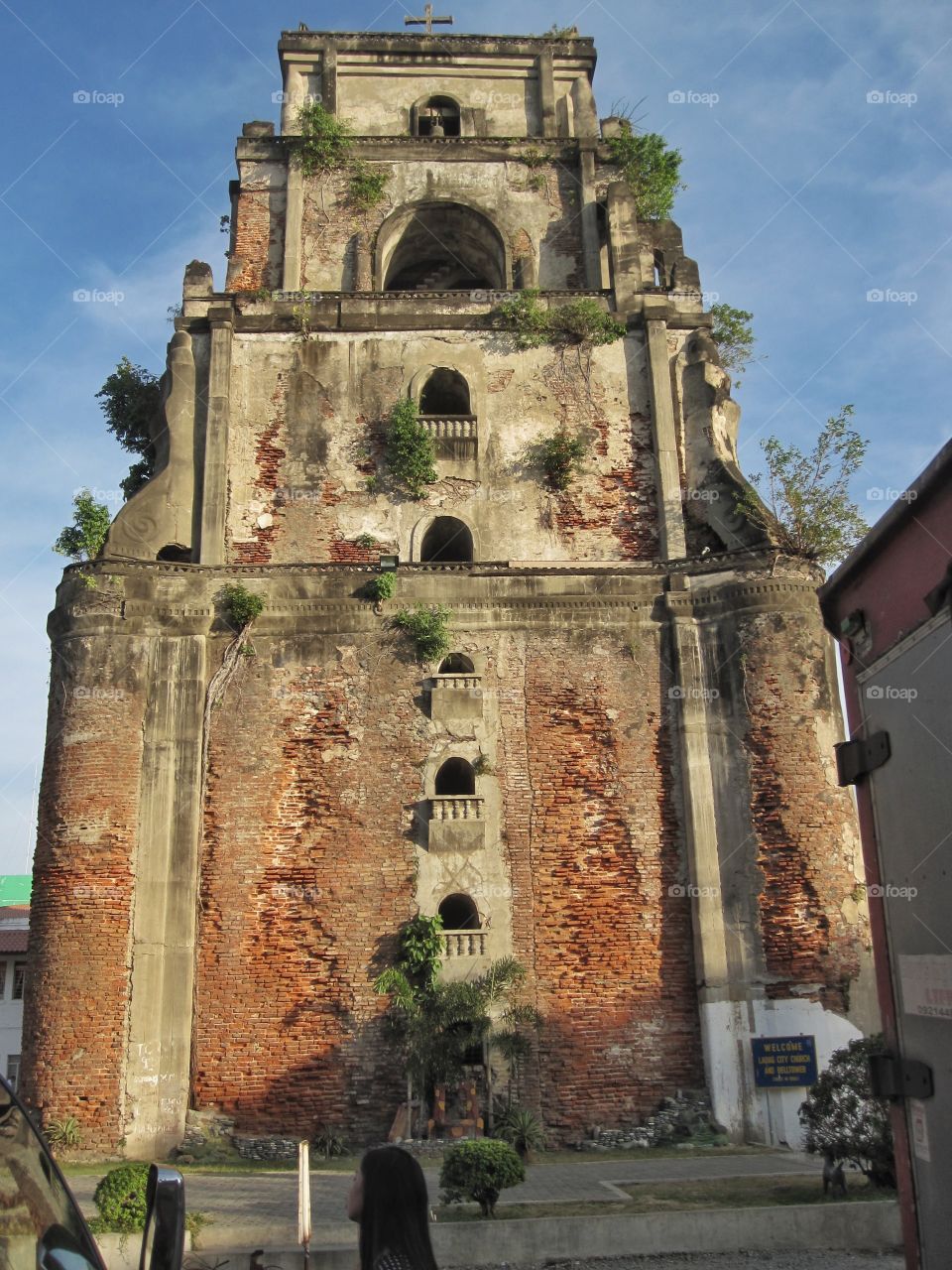 Old constantly sinking bell tower because of poor soil foundation and earthquakes, it can be found in Laoag City, Ilocos Norte, Philippines