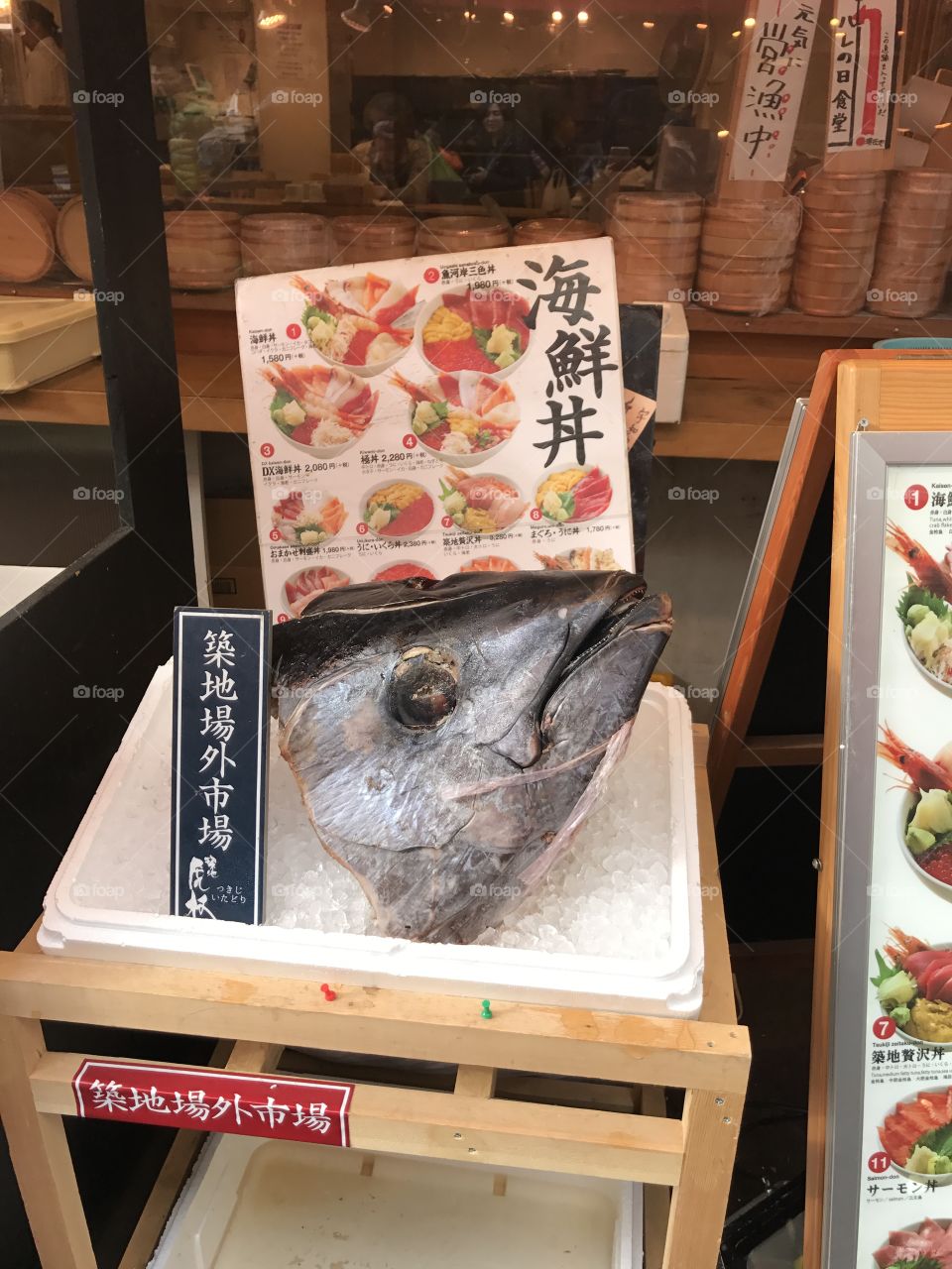 Japan street view, restaurant selling fish head, sushi restaurant 