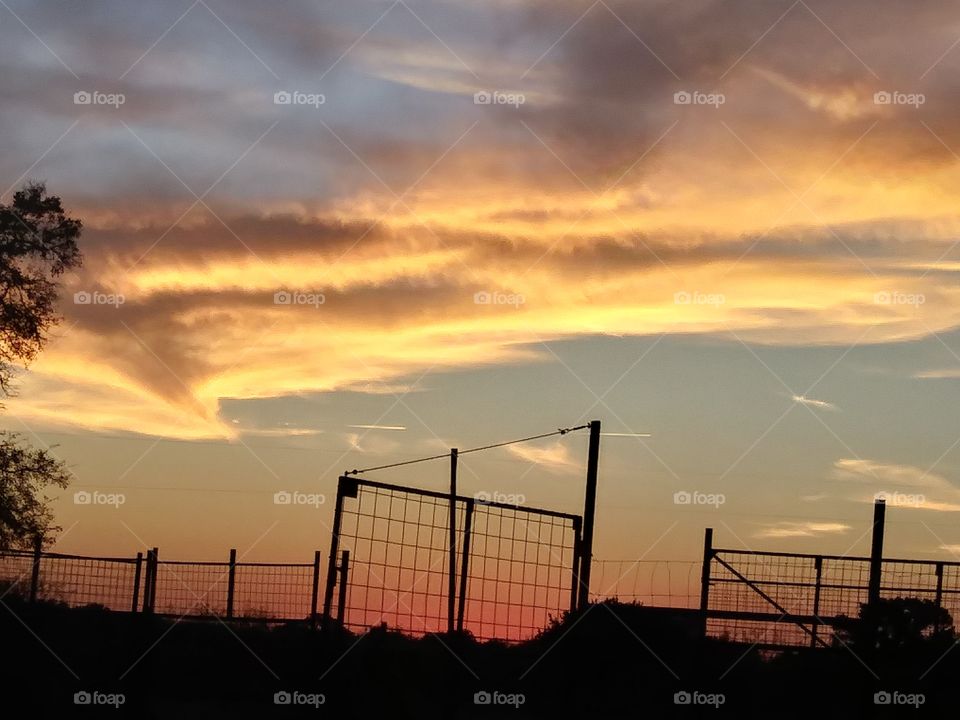 Sunset, Fence, No Person, Sky, Dawn