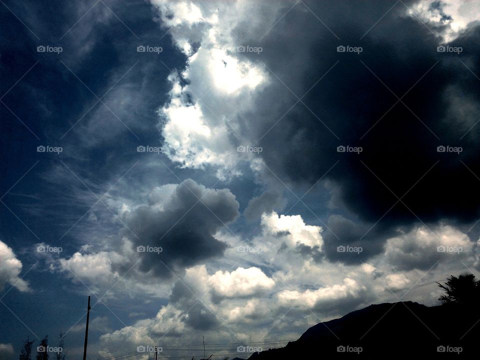 Black and white sky. Fully cloudy