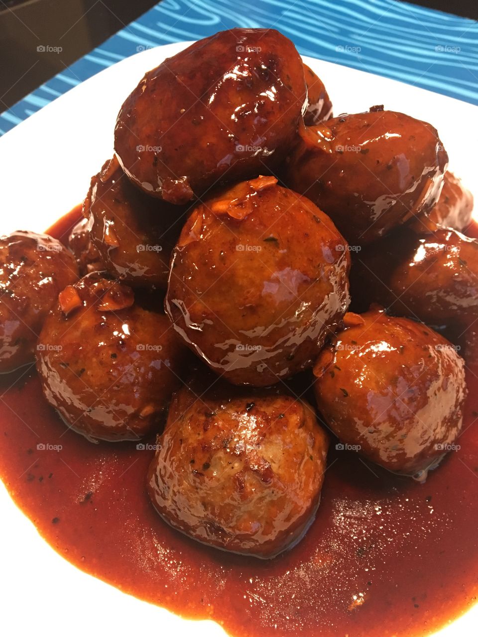 Filling up my tummy with these awesome meatballs with sweet and spicy sauce