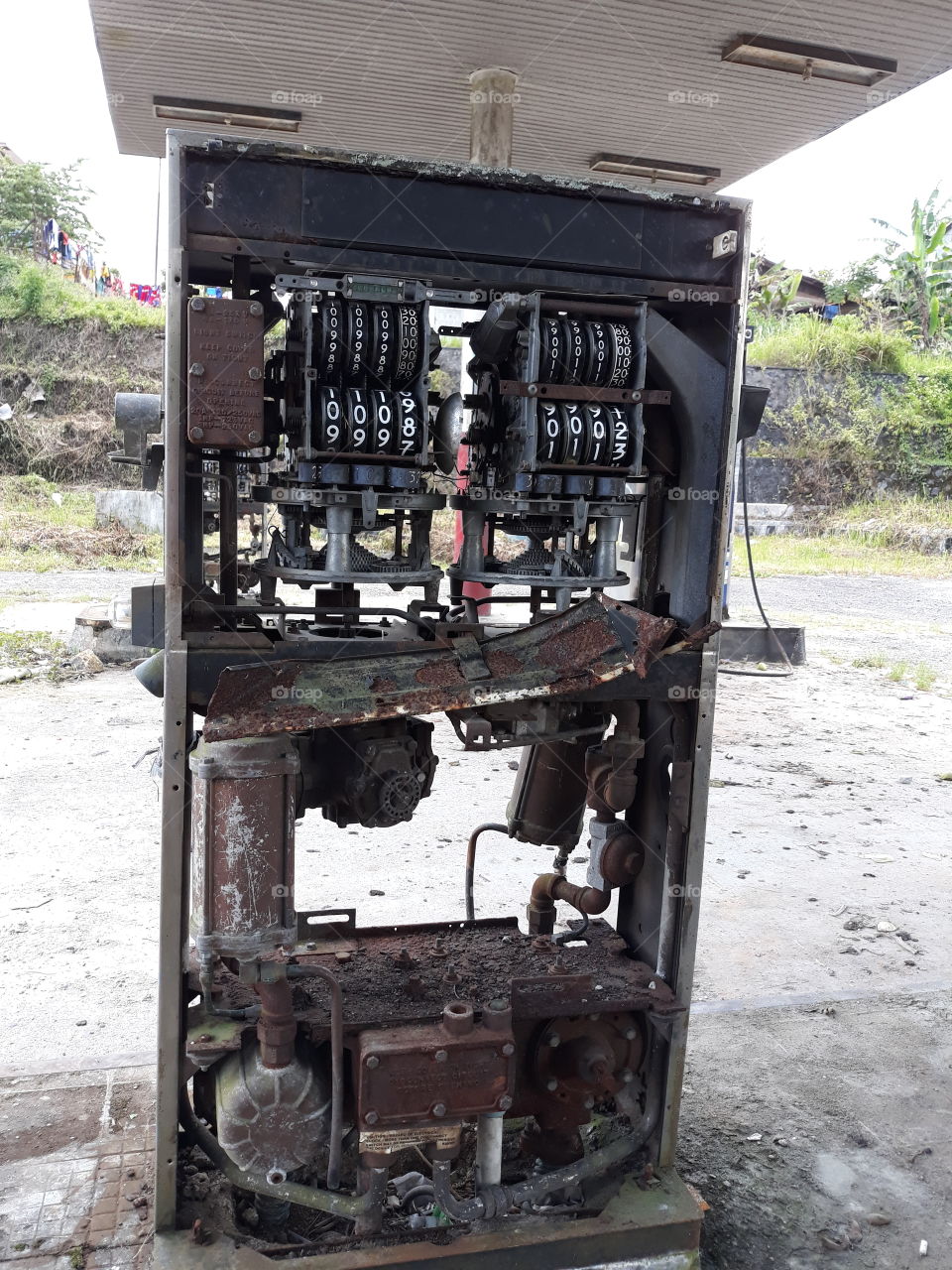 one of the gas station machine that has been vandalism