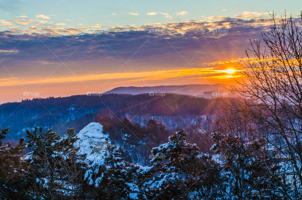 Scenic view of mountains during sunset