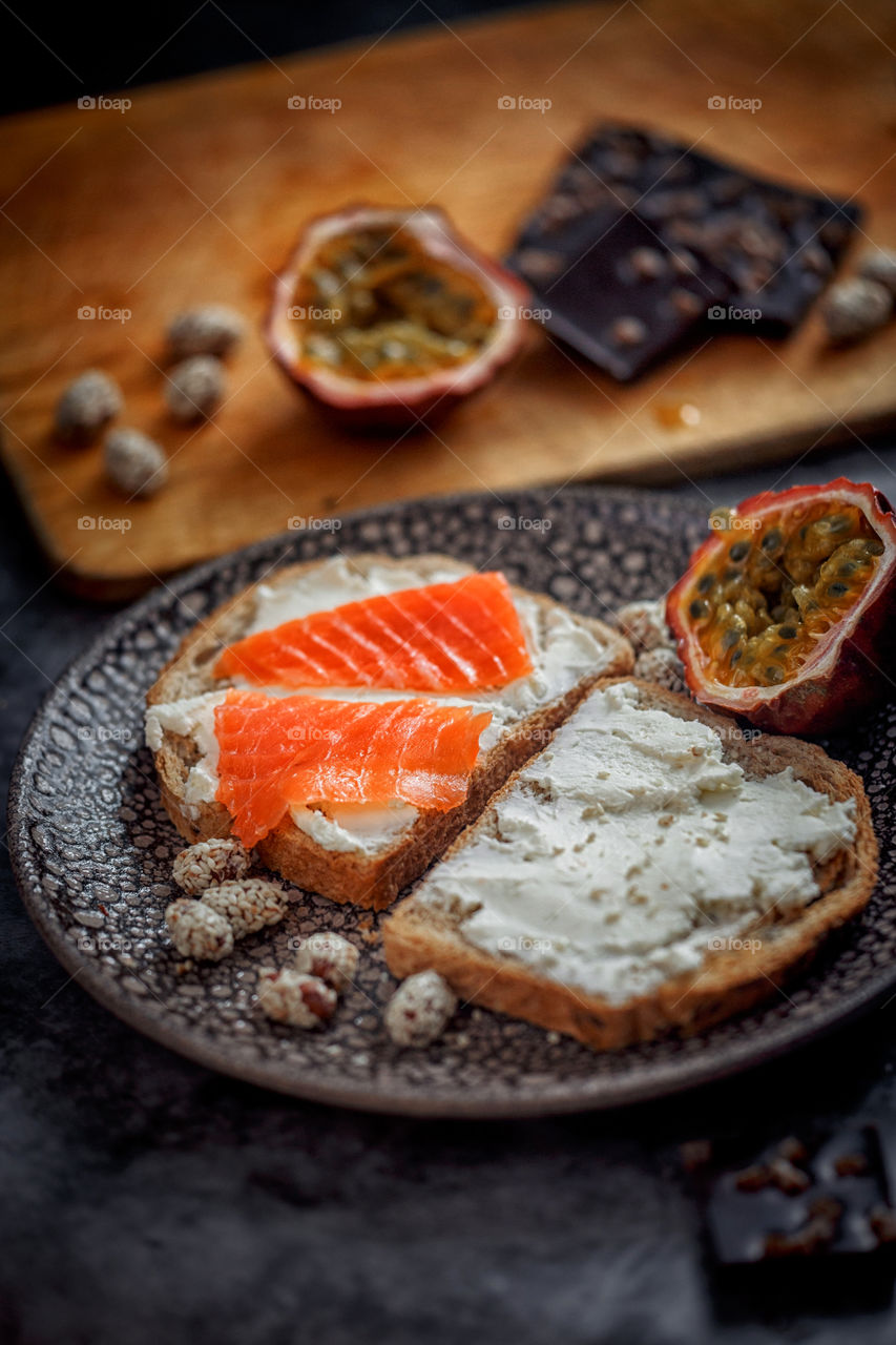 Toasts with cream cheese and fish 