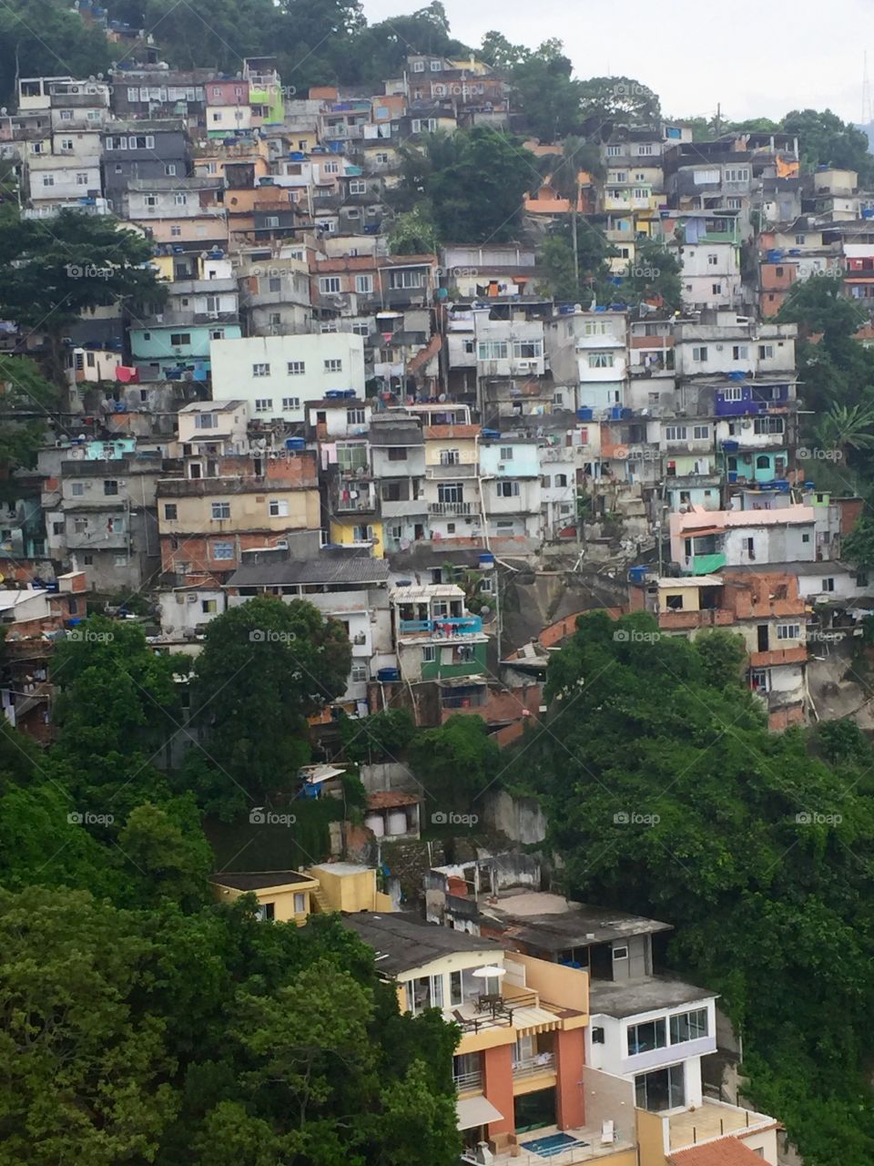 View from the Hyatt, favela in Brazil . The duality — wealth and poverty 