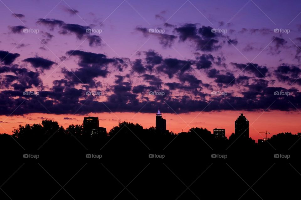 Raleigh skyline during morning twilight. North Carolina. 