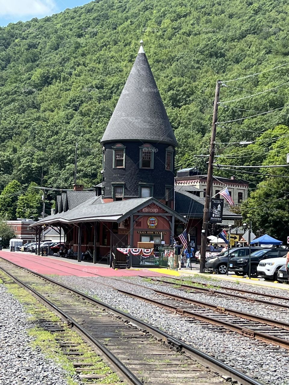 Train station along the mountainside 