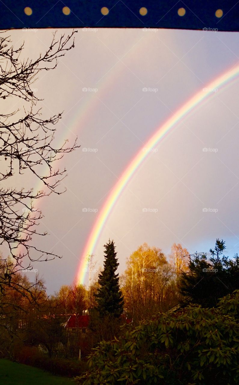 Rainbows in sky