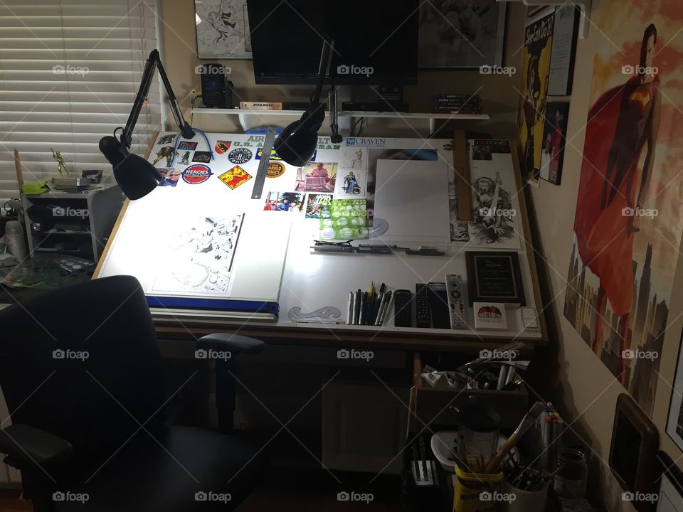 Inkers Madness. This is a picture of my desk. I am a comic book inker. 