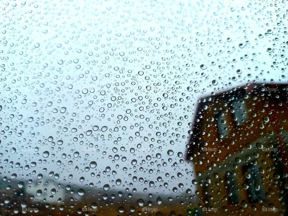 one rainy autumn day, raindrops beautifully leave traces on the window ...