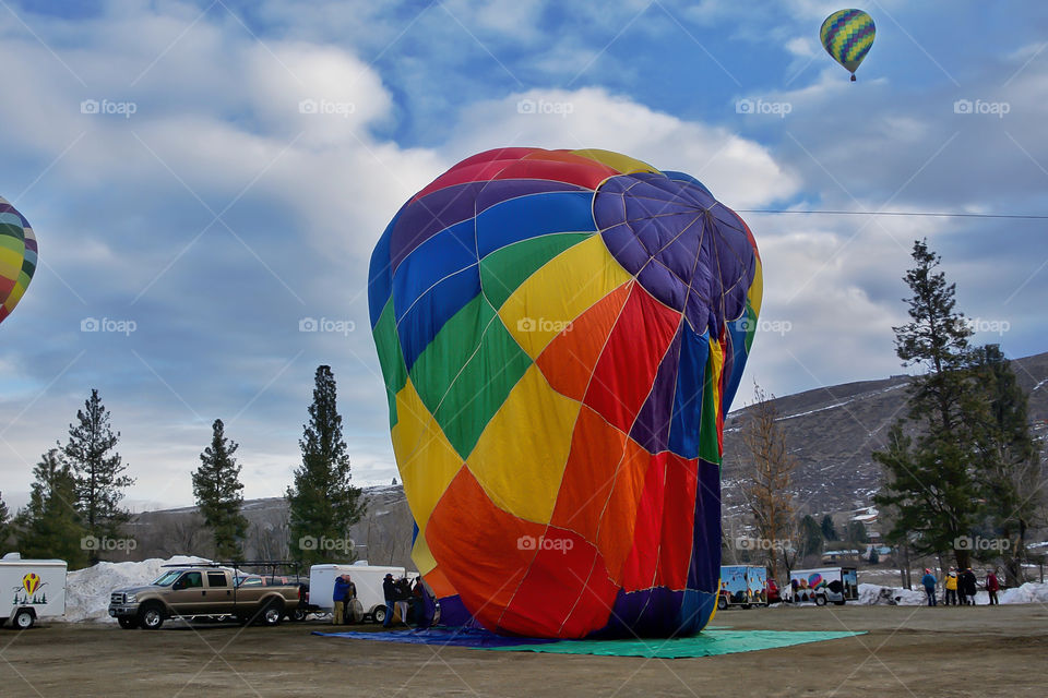 Inflating a hot air balloon