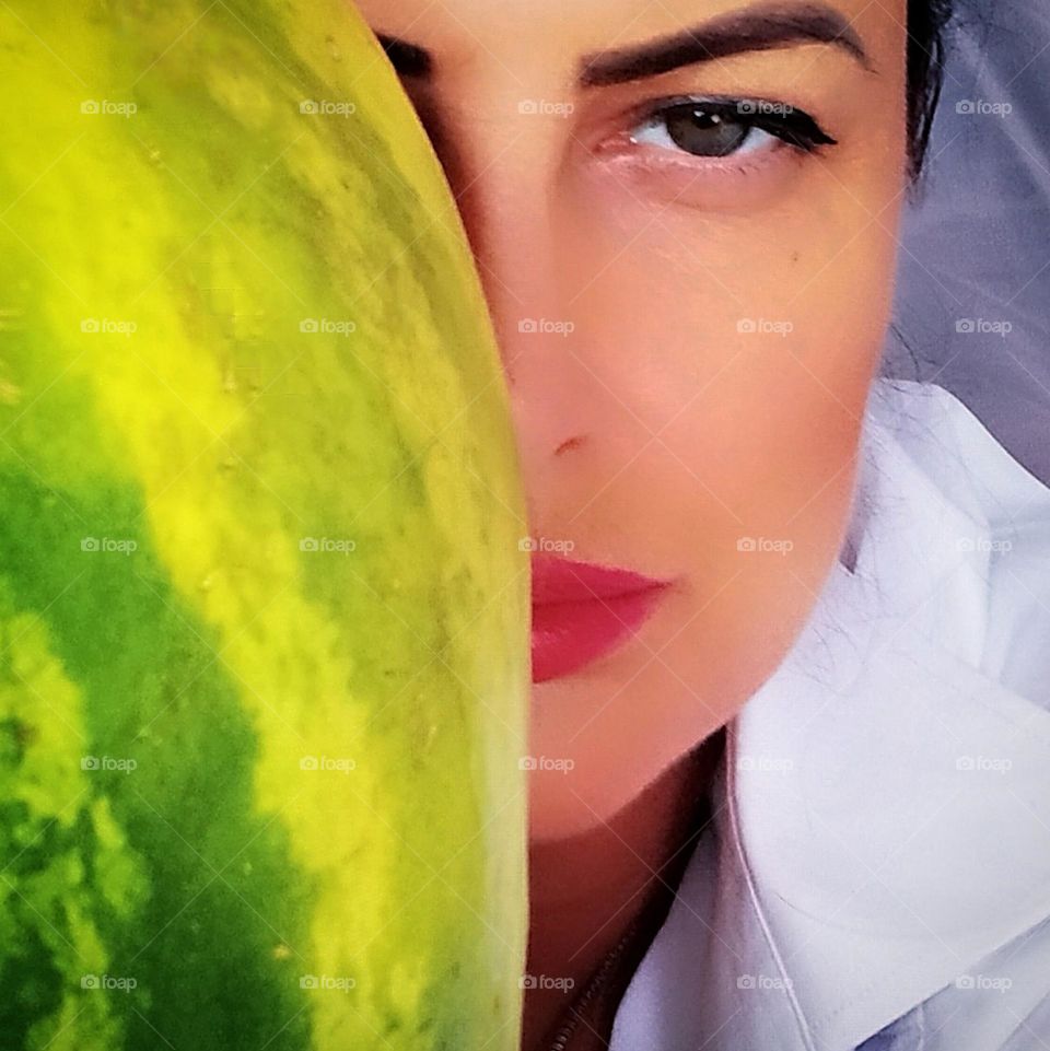 Woman and watermelon