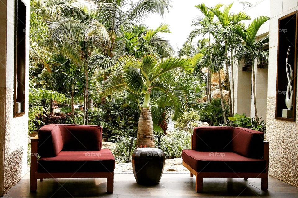 Tropical lounge area.