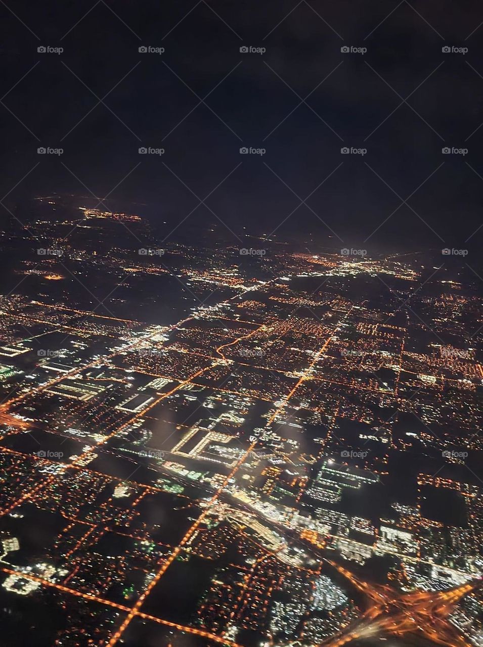 Night sky above Atlanta, Georgia, from the airplane. 