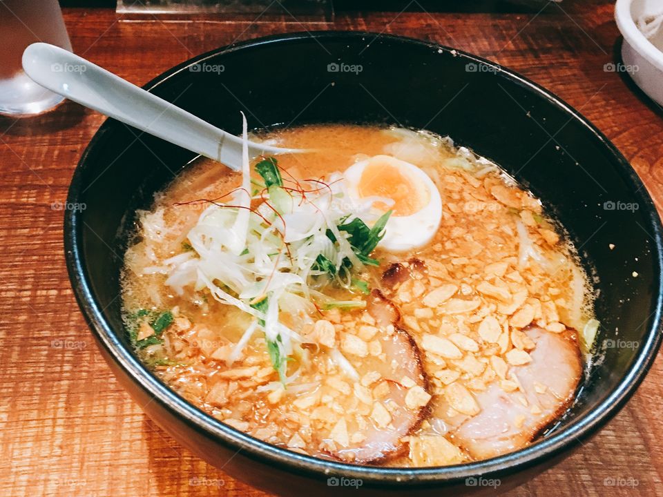Garlic miso ramen at a store in Ramen Yokocho in Sapporo. 