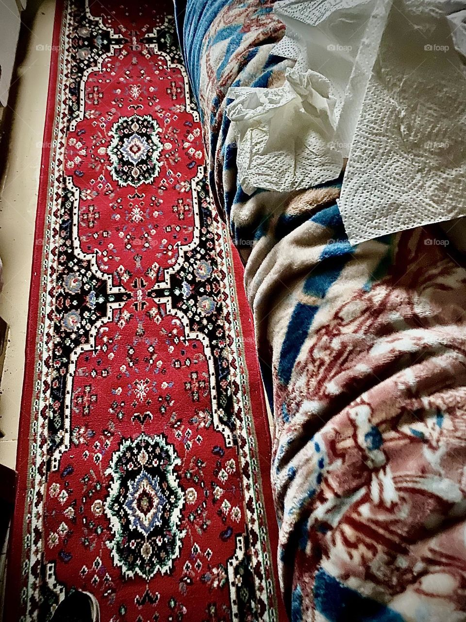 Here is the Persian inspired mandala pattern of our new runner carpet area rug that now further beautifies our home once again aboard “Salvation” the place we call home. Hypnotic Productions