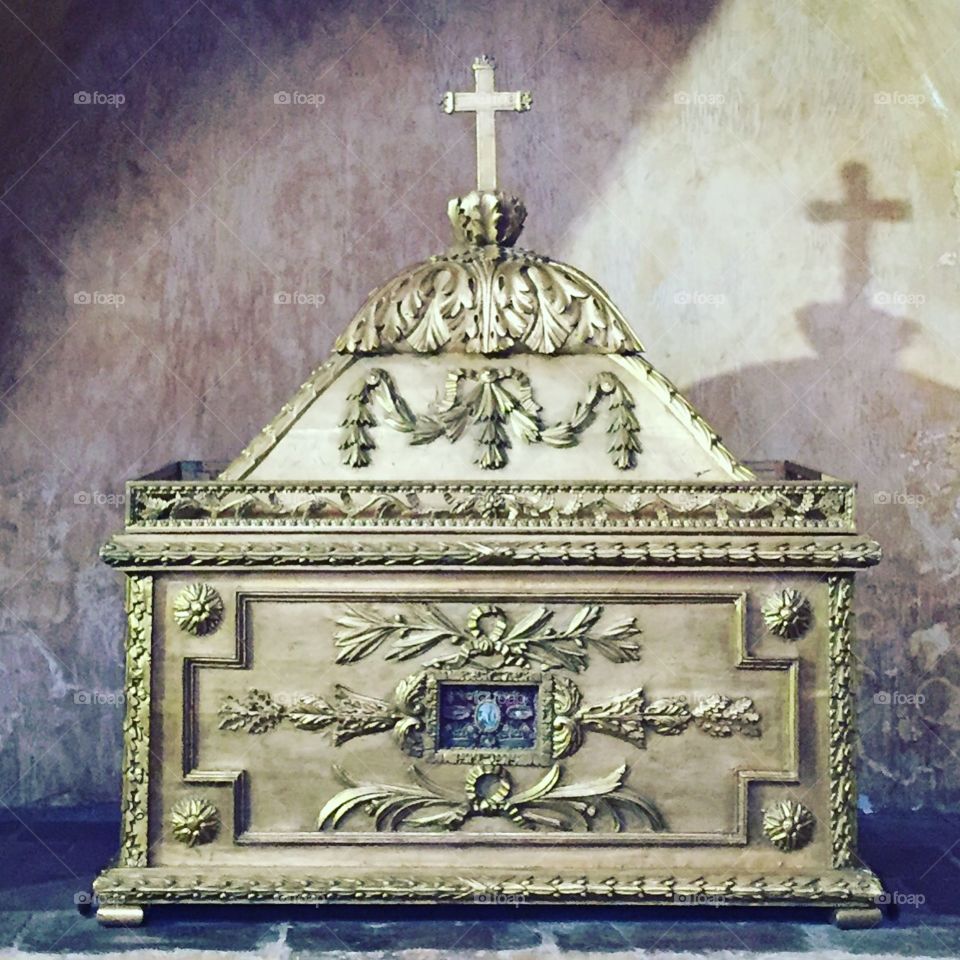 Beautiful gilt religious casket in Moissac, France. 