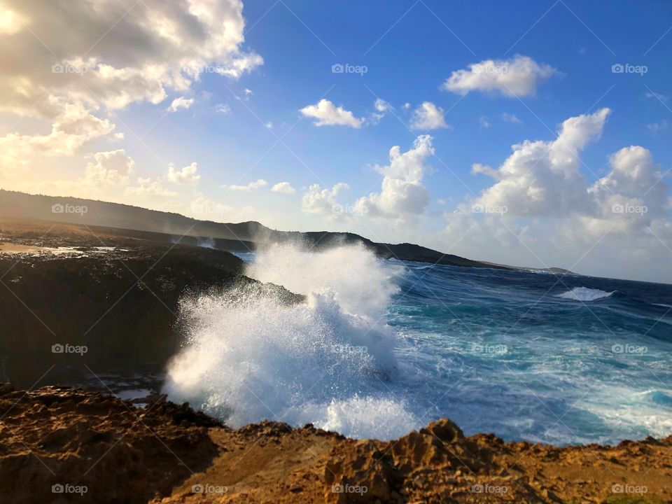 Waves crashing in a secluded area in Aruba. Beautiful view during our UTV excursion with Carnival Sunshine Cruise 2018