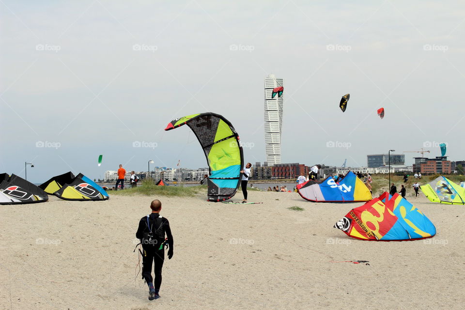 Kitesurfing in Malmö, Sweden.