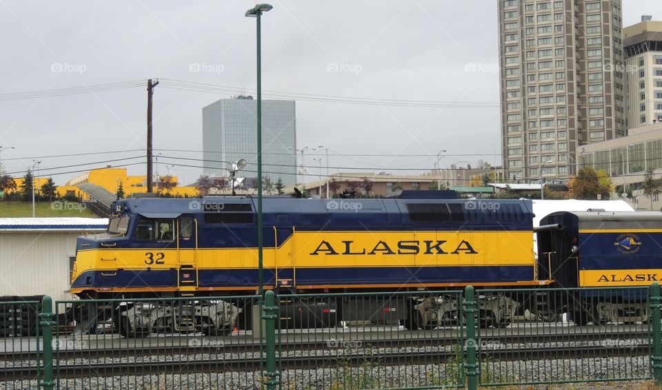 Alaska train. Alaska train on tracks in Anchorage 