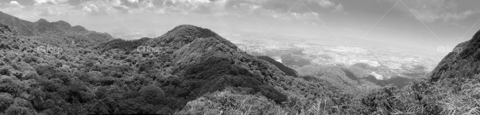 A black and white world view from a mountain top, showing the beauty of our natural surrounding