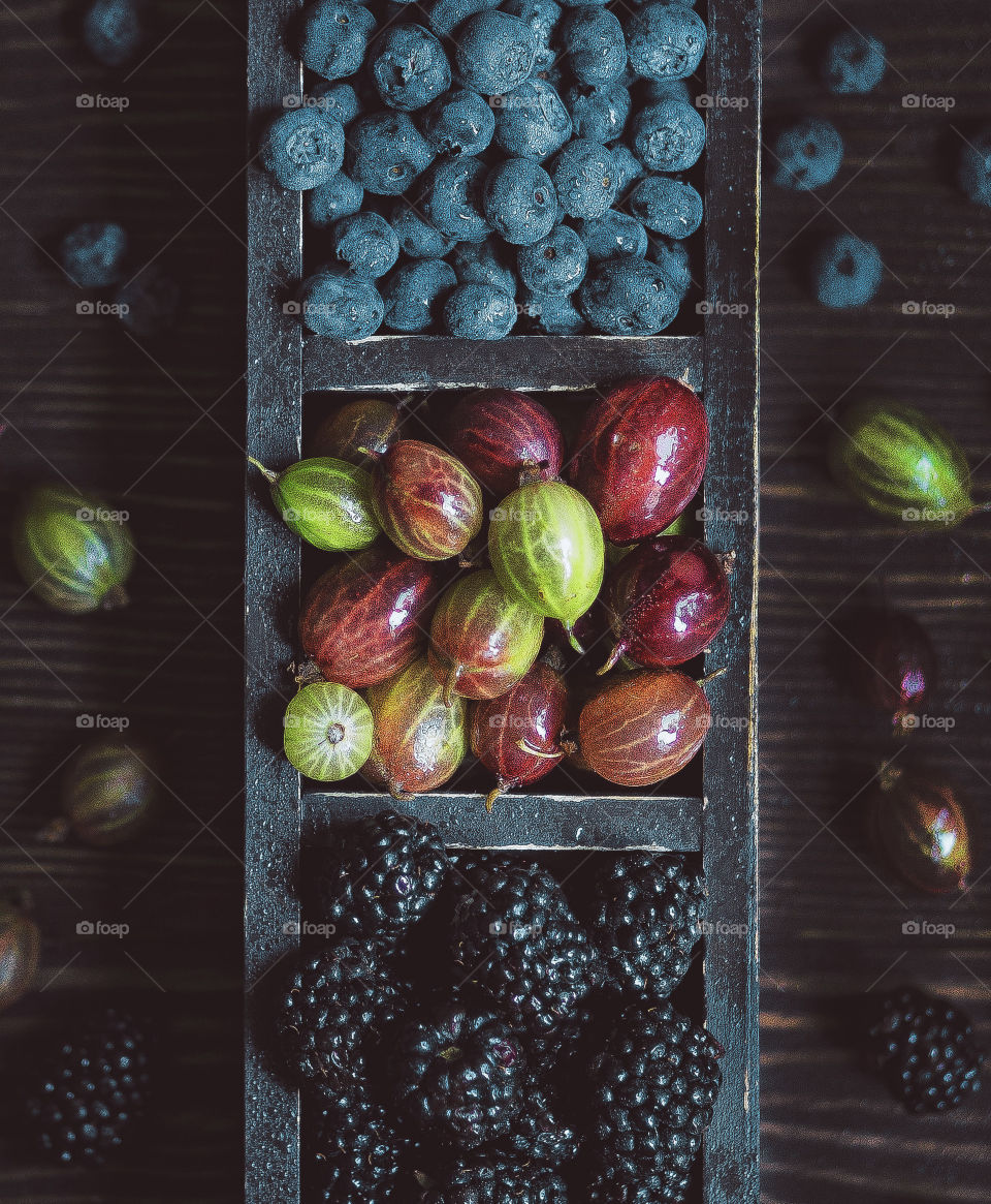 Gooseberry, blueberry and blackberries