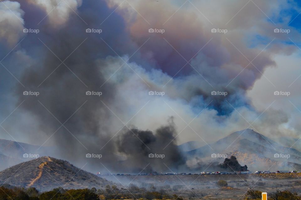 Wildfire.. There was a wildfire shutting down the southbound side of I-15 from LA to LV. Cars burned. 7/17/15 (Google it)