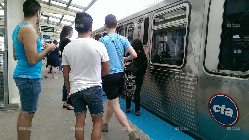 boarding train. Chicago el