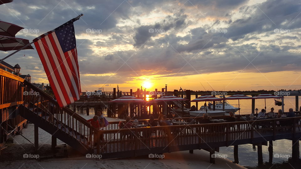 Sunset with flag