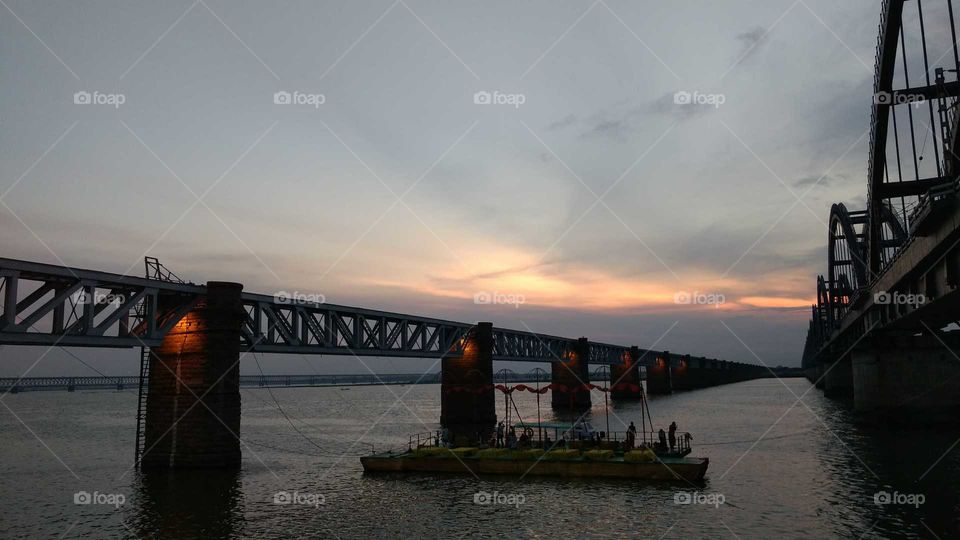 dusk between two bridges
