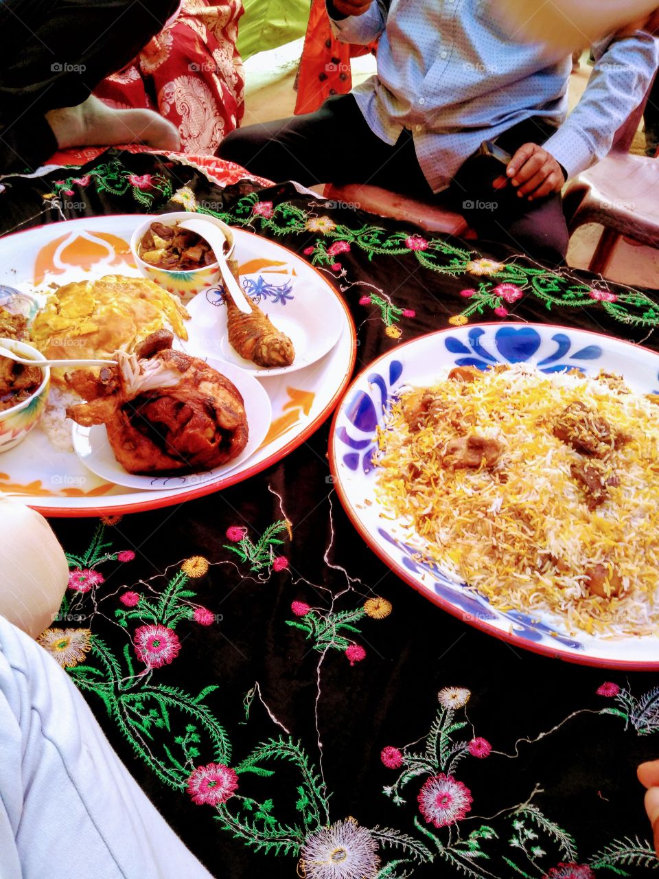 dinner time eating rice with chicken