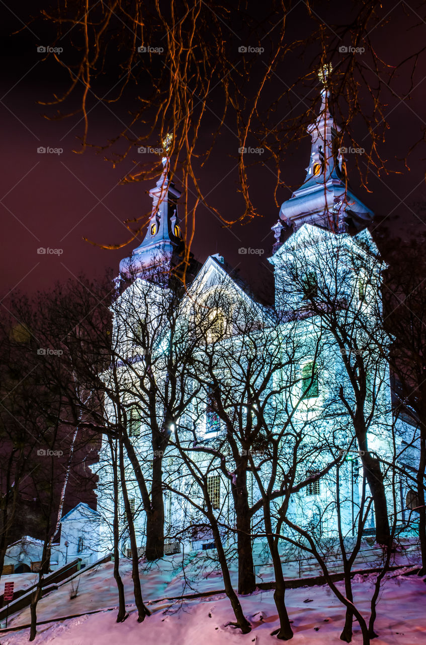 Night city scene in Lviv city