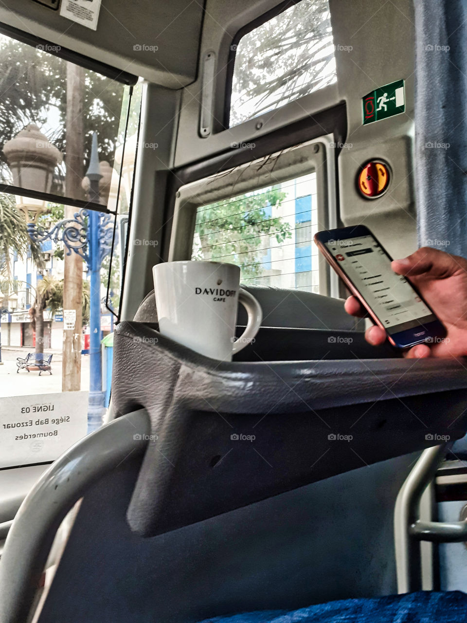 Trip in bus with coffee