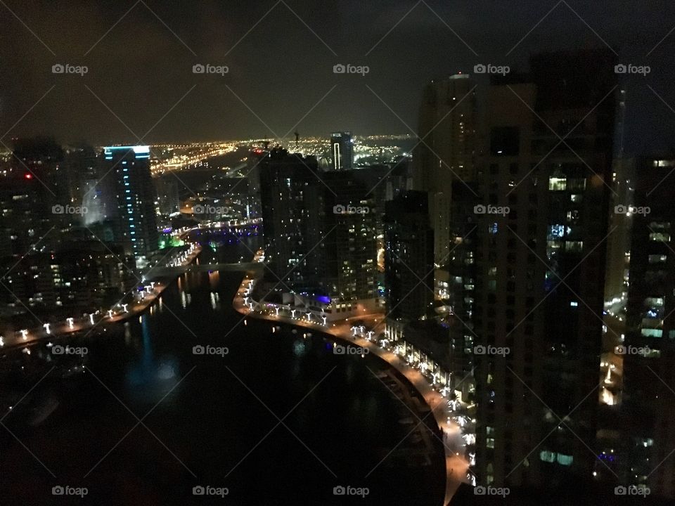 Sky is the limit.  Lights and buildings in Dubai. 