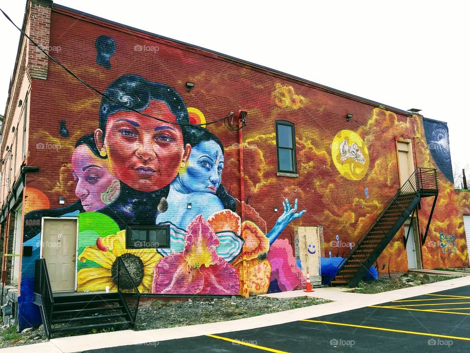 Painted mural on abandoned brick building