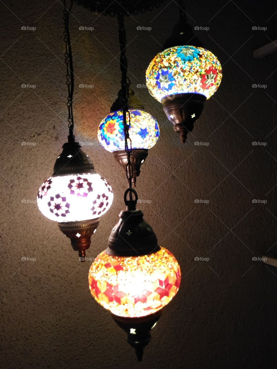 a beautiful hanging lights in the night