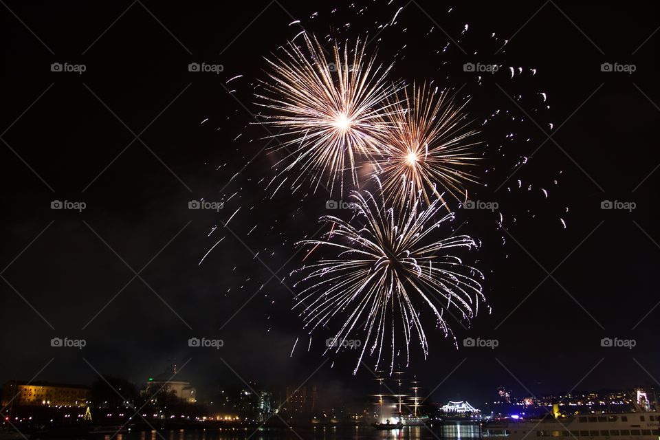 Fireworks display at night