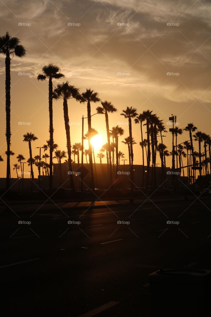 Sunset in Huntington Beach, California.