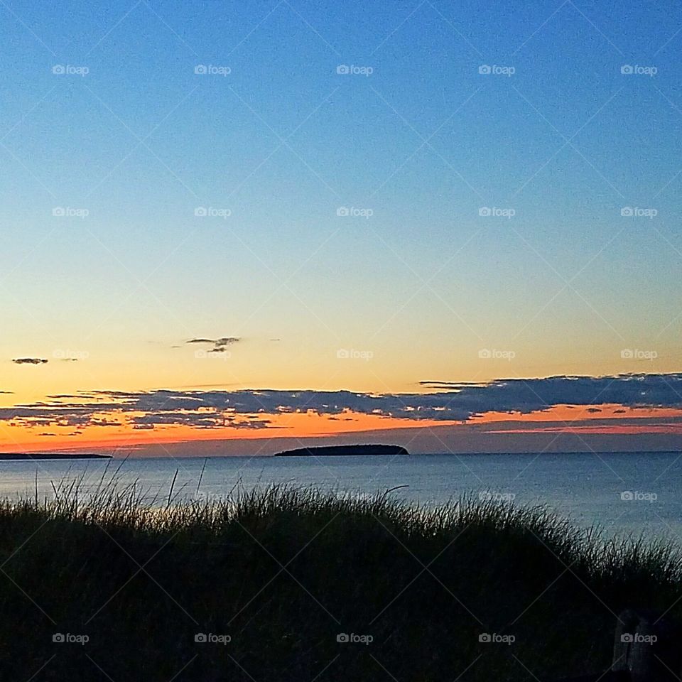 Shoreline of Lake Superior at sunset